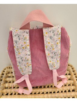 Sac à dos pour entrée en maternelle / crèche personnalisé, coton floral rose et or