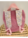 Sac à dos pour entrée en maternelle / crèche personnalisé, coton floral rose et or