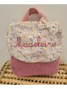 Sac à dos pour entrée en maternelle / crèche personnalisé, coton floral rose et or