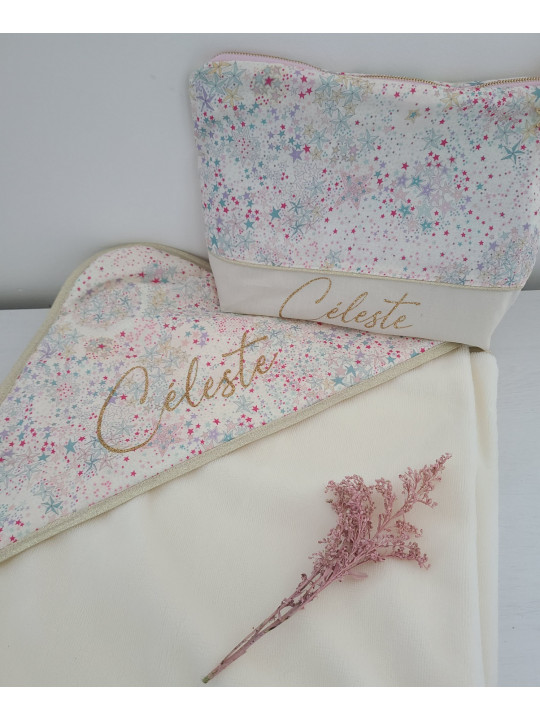Trousse de toilette liberty Adelajda étoilé, personnalisable avec prénom