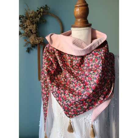 Chèche liberty Nectar et double gaze vieux rose