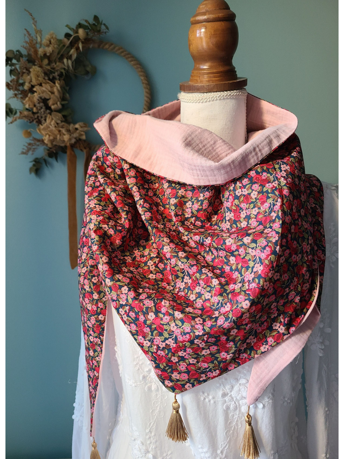 Chèche liberty Nectar et double gaze vieux rose