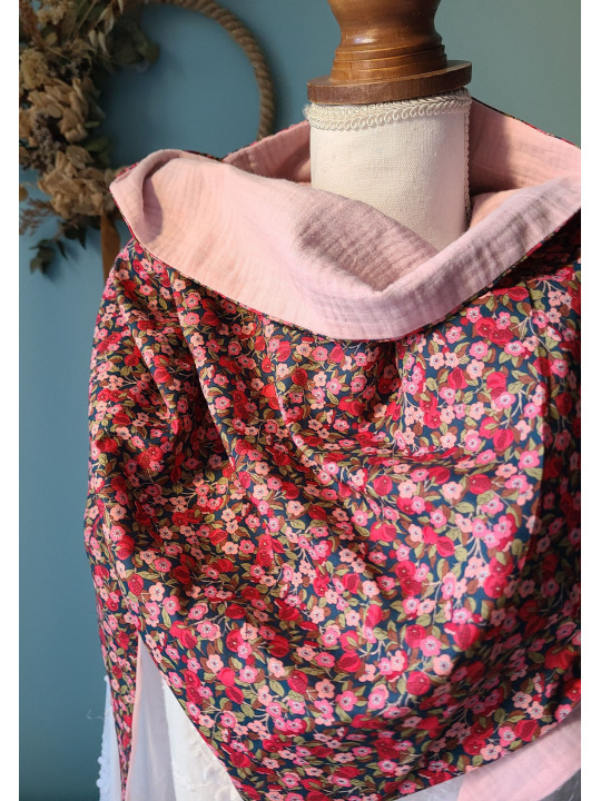 Chèche liberty Nectar et double gaze vieux rose