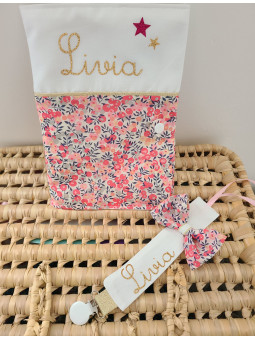 Protège carnet de santé liberty Wiltshire pois de senteur personnalisable avec prénom