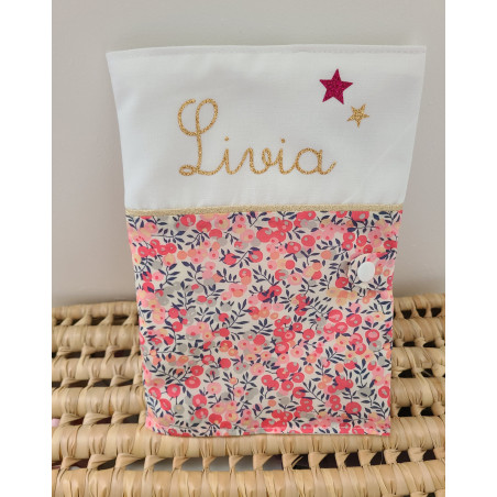 Protège carnet de santé liberty Wiltshire pois de senteur personnalisable avec prénom