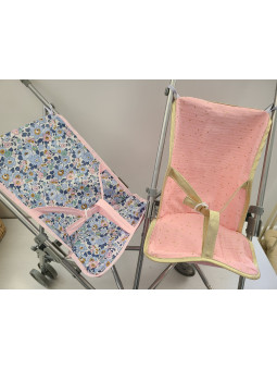 Poussette canne en liberty enduit Betsy denim pour poupée