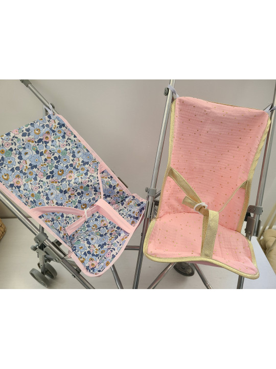 Poussette canne en liberty enduit Betsy denim pour poupée