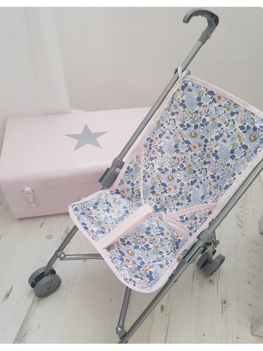 Poussette canne en liberty enduit Betsy denim pour poupée
