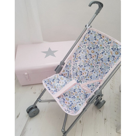 Poussette canne en liberty enduit Betsy denim pour poupée
