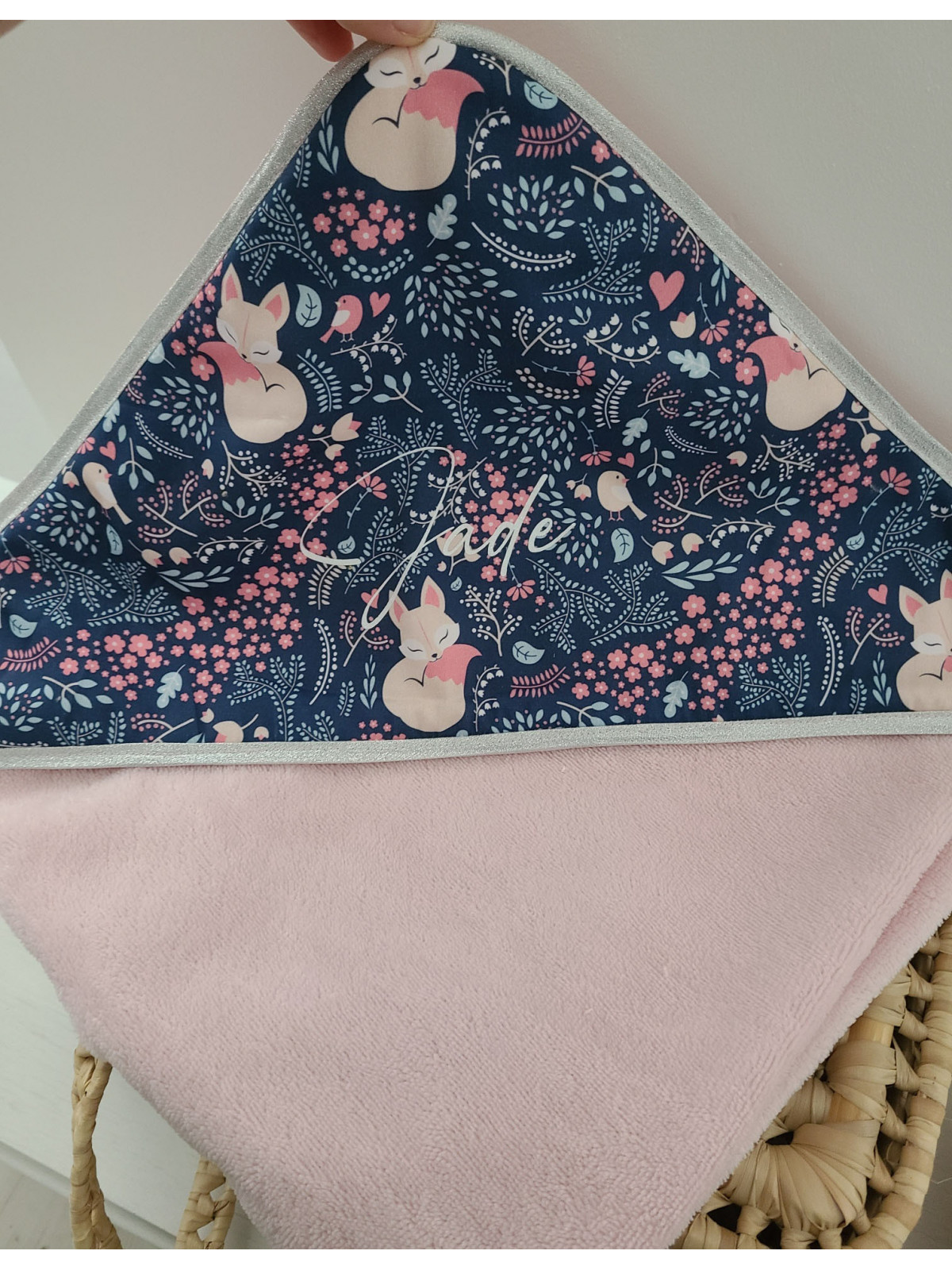 Cape de bain personnalisée prénom coton petits renards