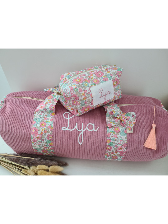 Sac bowling (sac week-end) en liberty Betsy cupcake/ velours, personnalisé