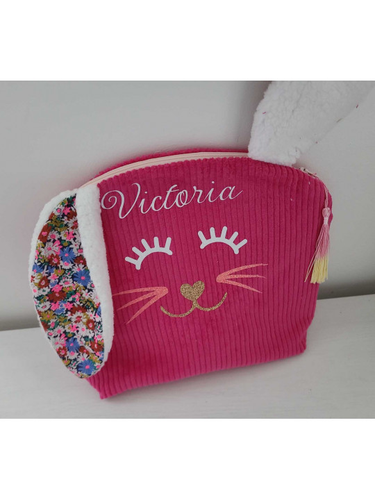 Trousse de toilette lapin personnalisée prénom liberty au choix