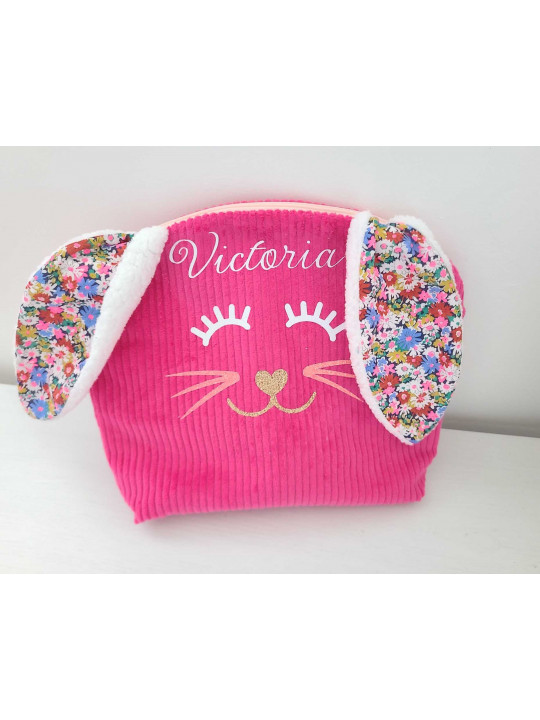 Trousse de toilette lapin personnalisée prénom liberty au choix