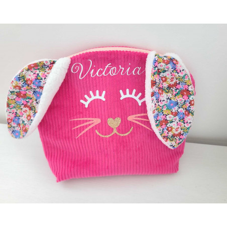 Trousse de toilette lapin personnalisée prénom liberty au choix