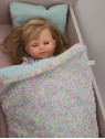 Parure pour lit de poupée en liberty Wiltshire fluo et double gaze