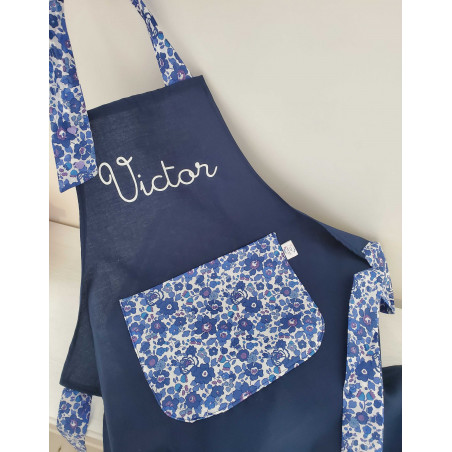 Tablier personnalisé marine et liberty Betsy lavande (choix de tailles)