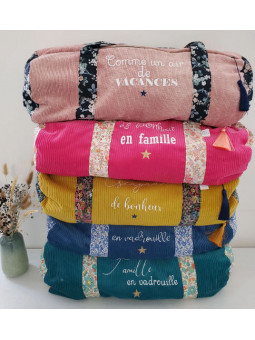 Sac bowling (sac week-end) en liberty Betsy porcelaine/ velours, personnalisé