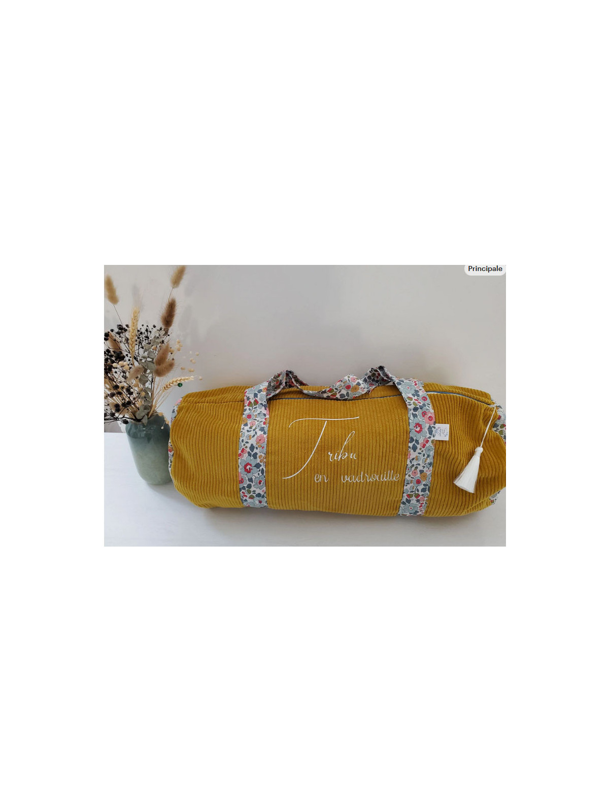 Sac bowling (sac week-end) en liberty Betsy porcelaine/ velours, personnalisé