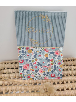 Protège carnet de santé liberty Betsy porcelaine et velours personnalisable avec prénom