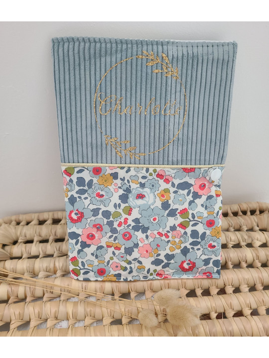 Protège carnet de santé liberty Betsy porcelaine et velours personnalisable avec prénom