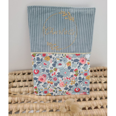 Protège carnet de santé liberty Betsy porcelaine et velours personnalisable avec prénom