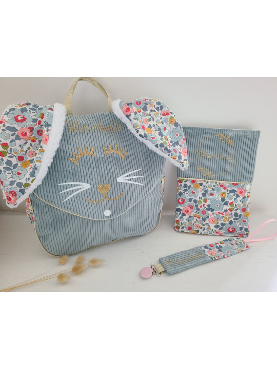 Protège carnet de santé liberty Betsy porcelaine et velours personnalisable avec prénom