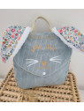 Sac à dos petit lapin maternelle / crèche velours et liberty Betsy porcelaine personnalisé