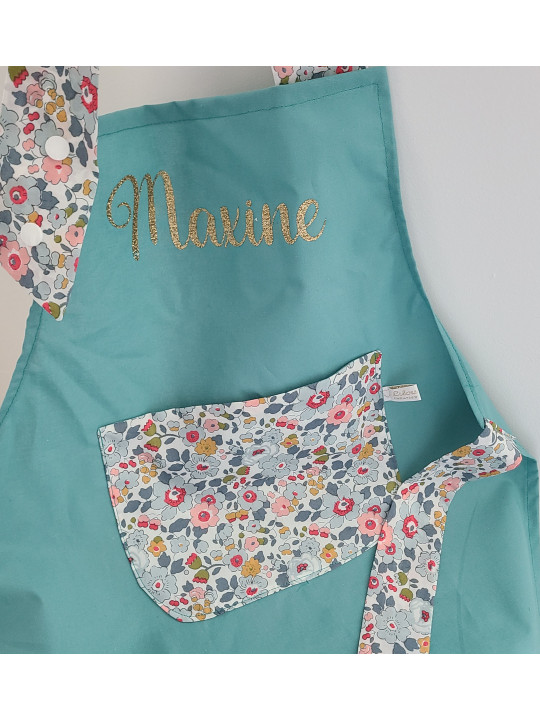 Tablier personnalisé en liberty Betsy porcelaine (choix de tailles)