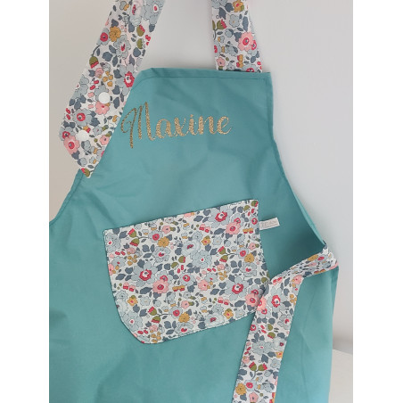 Tablier personnalisé en liberty Betsy porcelaine (choix de tailles)