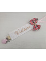 Attache tétine personnalisée, liberty pois senteur et double gaze confettis dorés