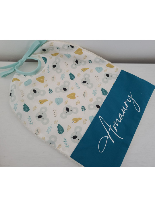 Bavoir coton koalas / éponge personnalisé prénom