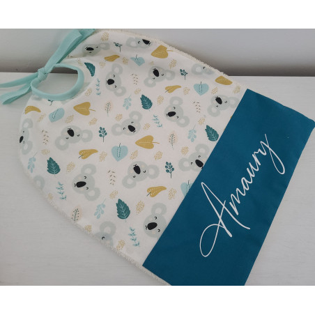 Bavoir coton koalas / éponge personnalisé prénom
