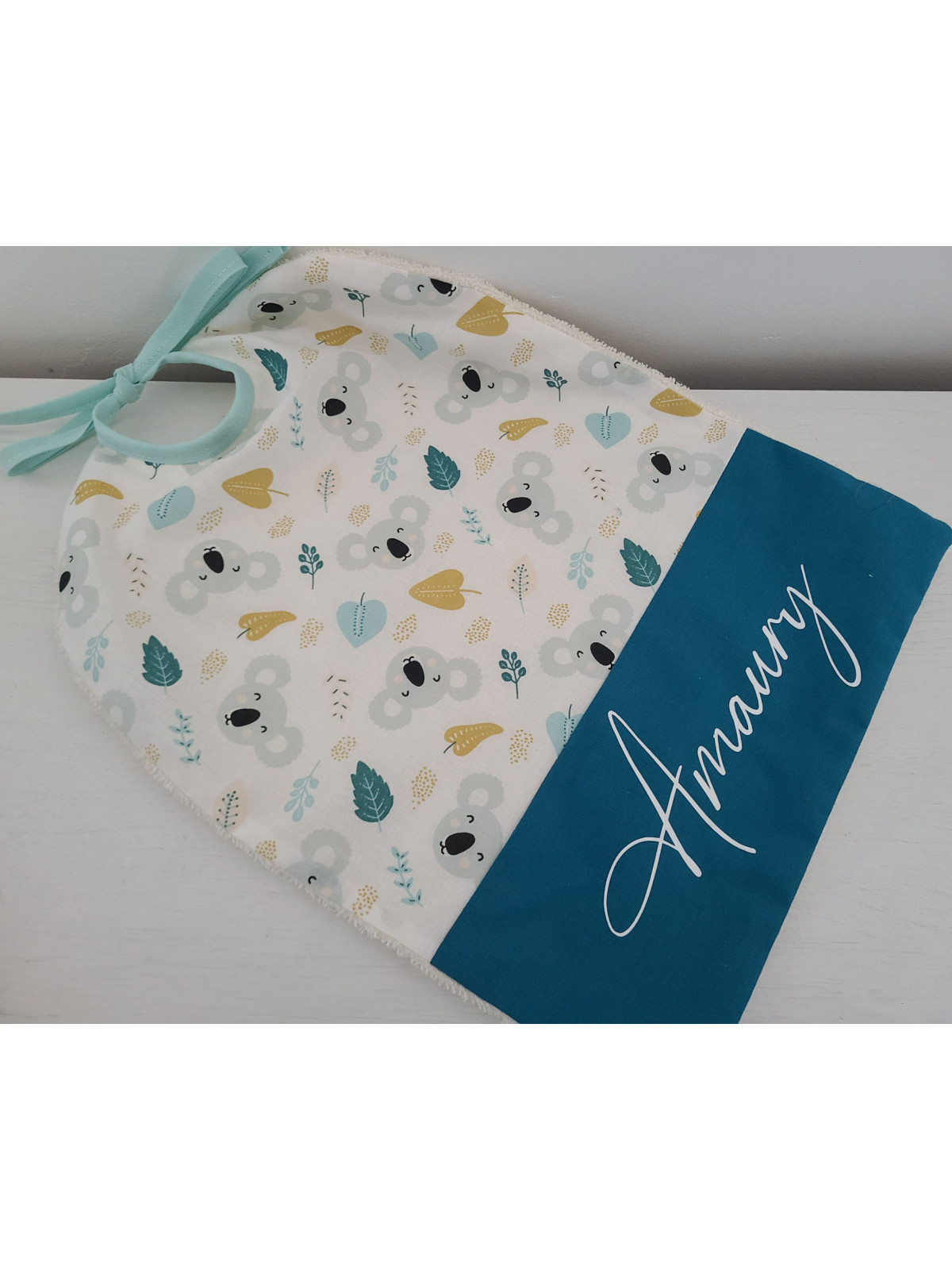 Bavoir coton koalas / éponge personnalisé prénom