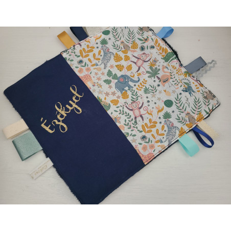 Doudou étiquettes petits animaux et coton marine personnalisé tout doux