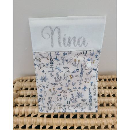 Protège carnet de santé liberty Theo blue dust, personnalisé avec prénom