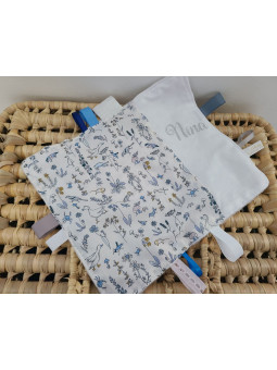 Doudou étiquettes liberty Theo blue dust personnalisé tout doux