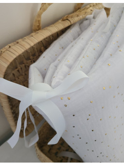 Tour de lit en double gaze de coton blanche confettis or