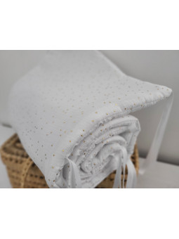 Tour de lit en double gaze de coton blanche confettis or