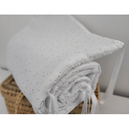 Tour de lit en double gaze de coton blanche confettis or