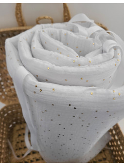 Tour de lit en double gaze de coton blanche confettis or