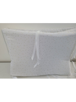 Tour de lit en double gaze de coton blanche confettis or