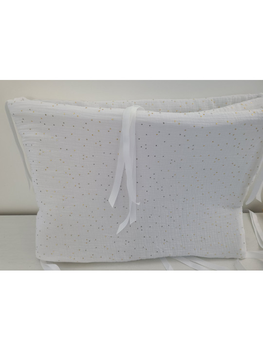 Tour de lit en double gaze de coton blanche confettis or
