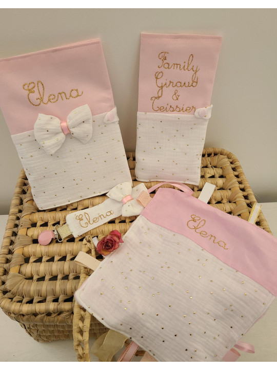 Protège livret de famille personnalisable double gaze confettis or