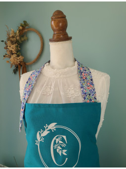 Tablier adulte à personnaliser en coton épais bleu canard et liberty Wiltshire