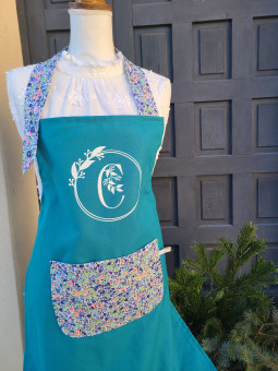 Tablier adulte à personnaliser en coton épais bleu canard et liberty Wiltshire