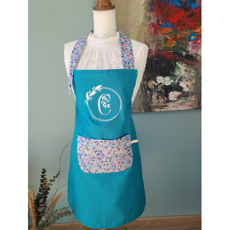 Tablier adulte à personnaliser en coton épais bleu canard et liberty Wiltshire
