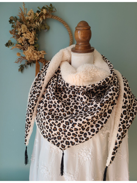 Chèche léopard et moumoute extra douce et chaude