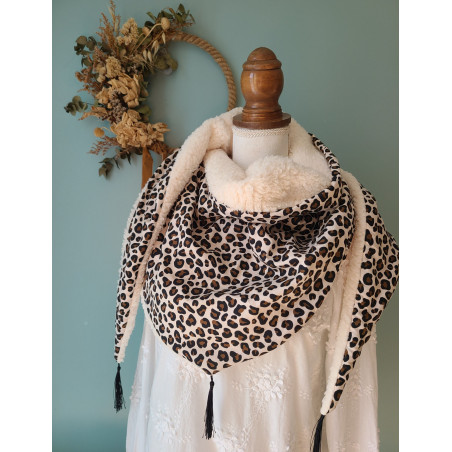 Chèche léopard et moumoute extra douce et chaude