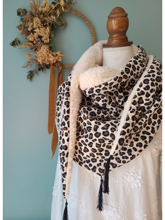 Chèche léopard et moumoute extra douce et chaude