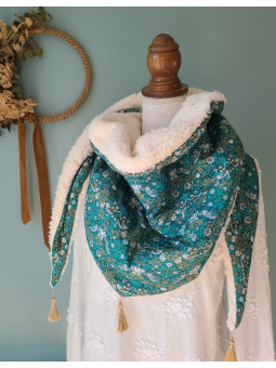 Chèche liberty vert et moumoute extra douce et chaude